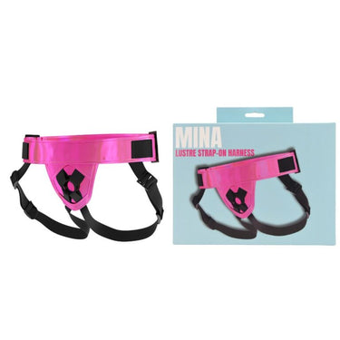 Elegant Mina Lustre Strap-On Harness on display, made from high-quality PU and nylon, built for durability and sophistication.